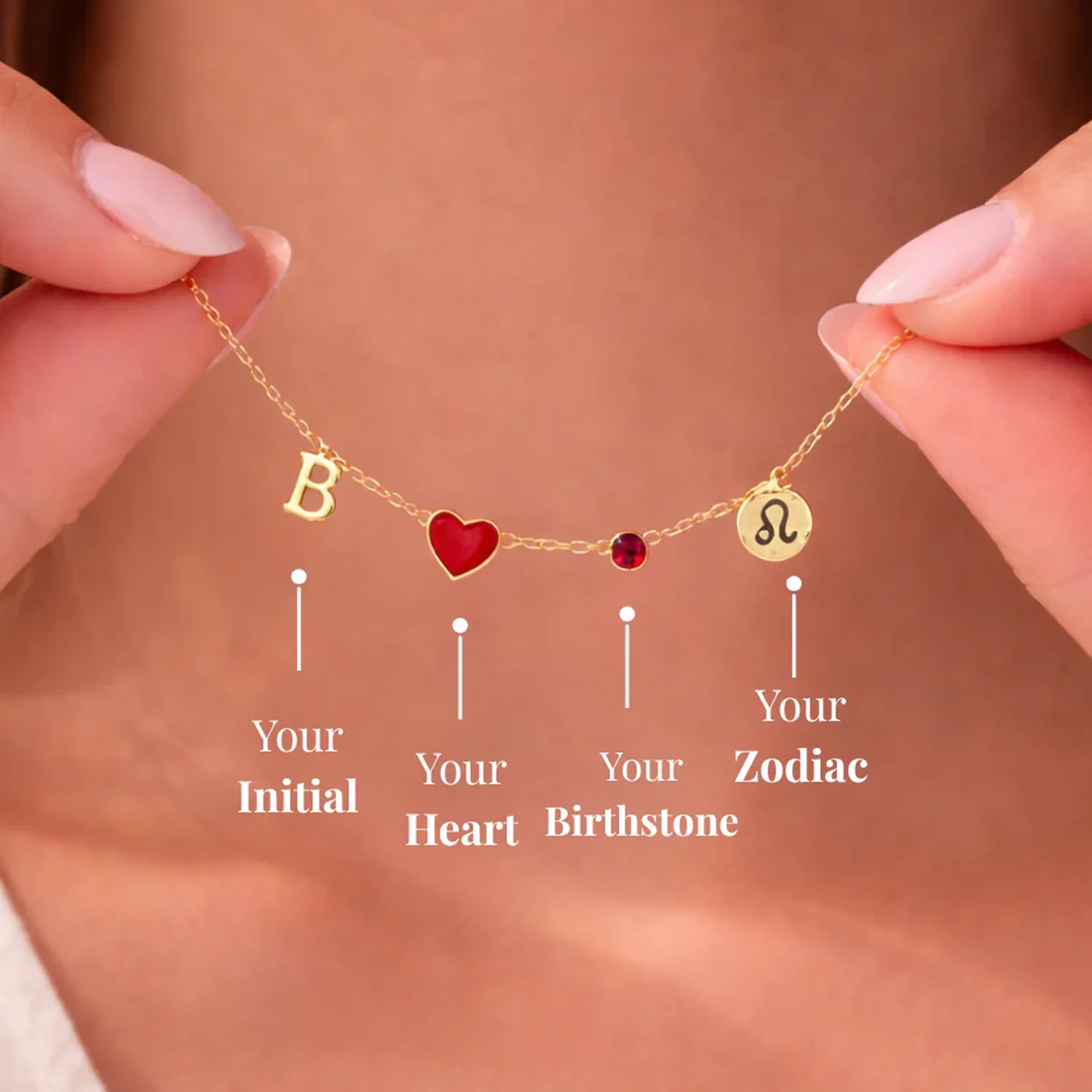 Birthstone & Zodiac Heart Initial Necklace - Image 4