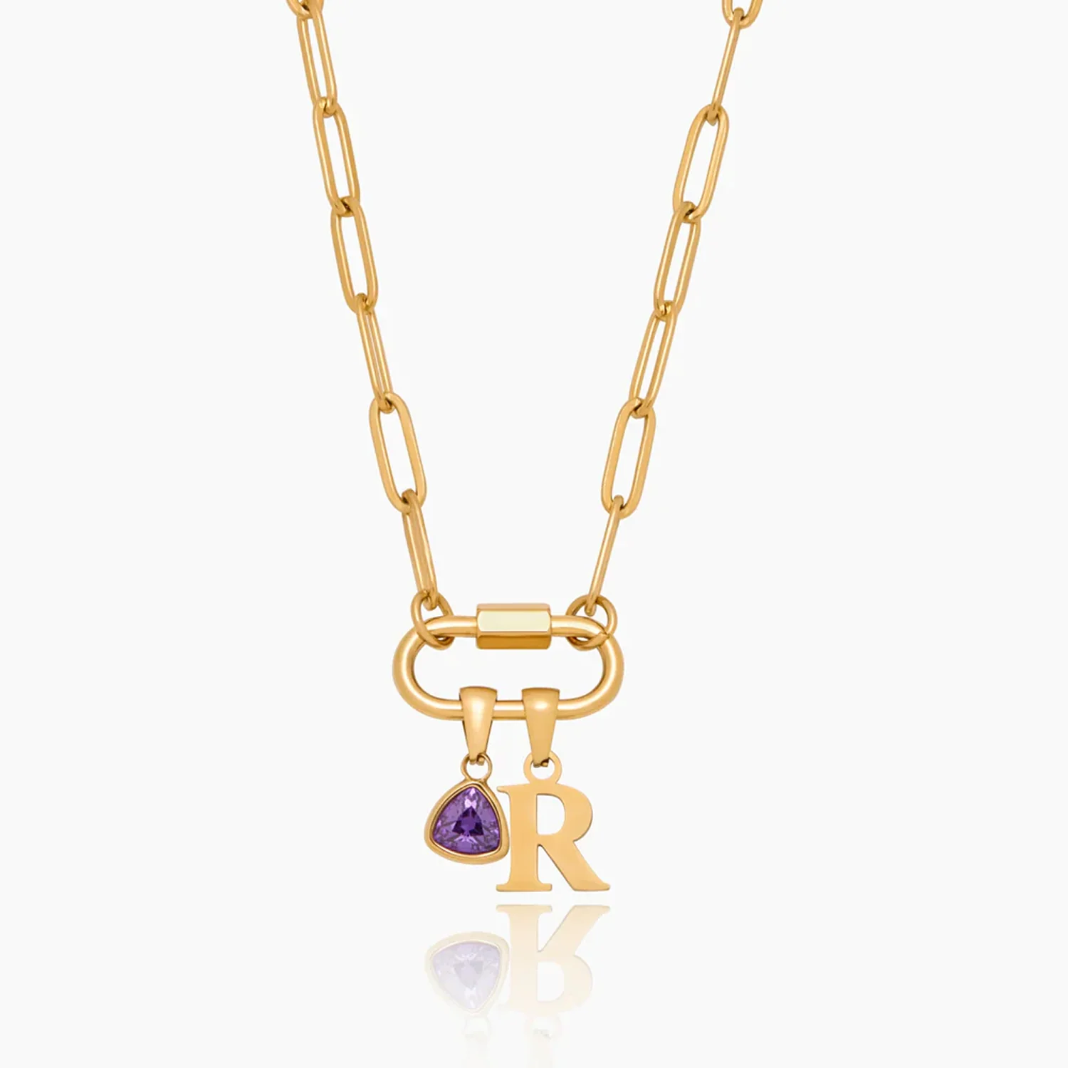 Charm Lock Necklace with Initial & Birthstone - Image 2