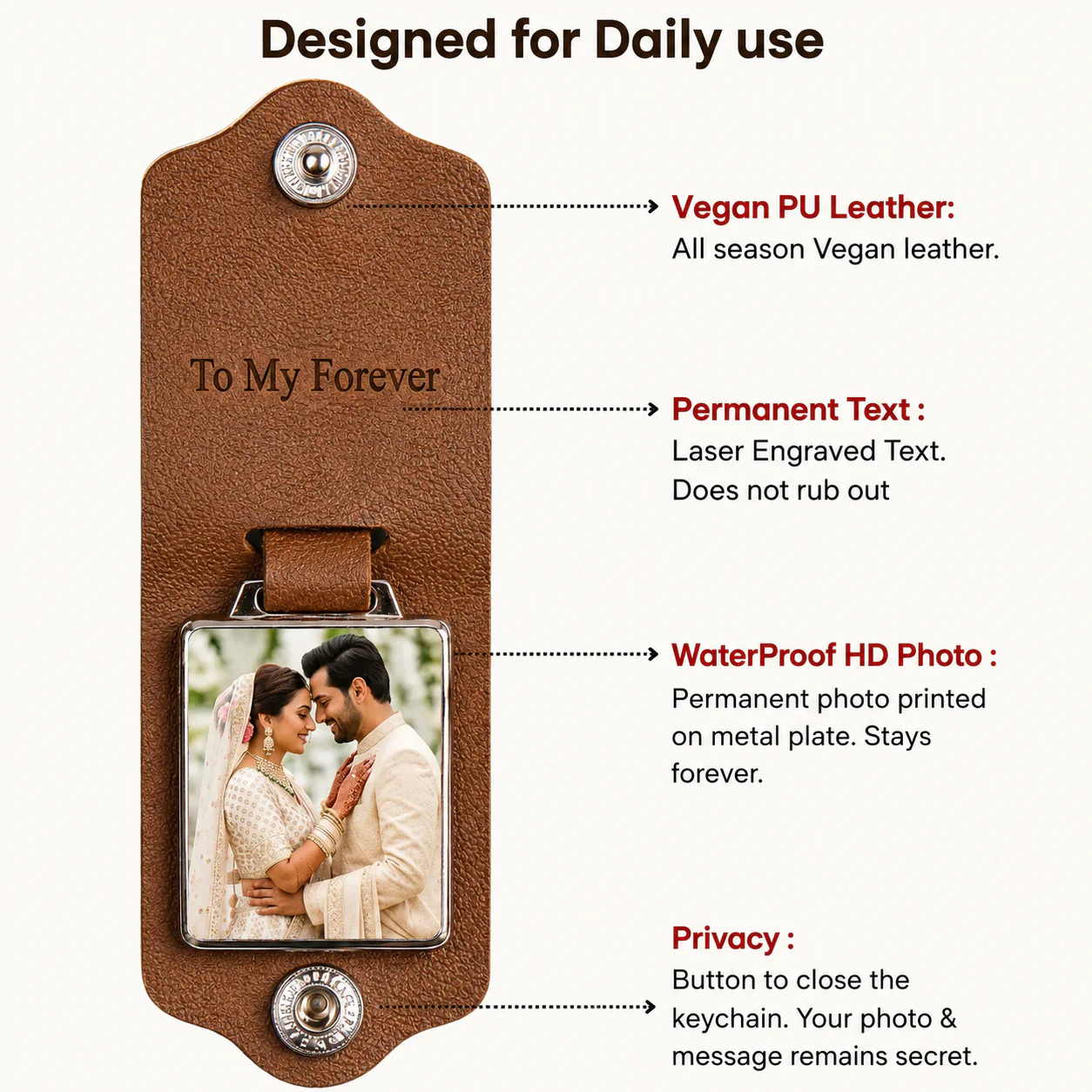 Custom Photo Keychain with Engraved Text - Image 2