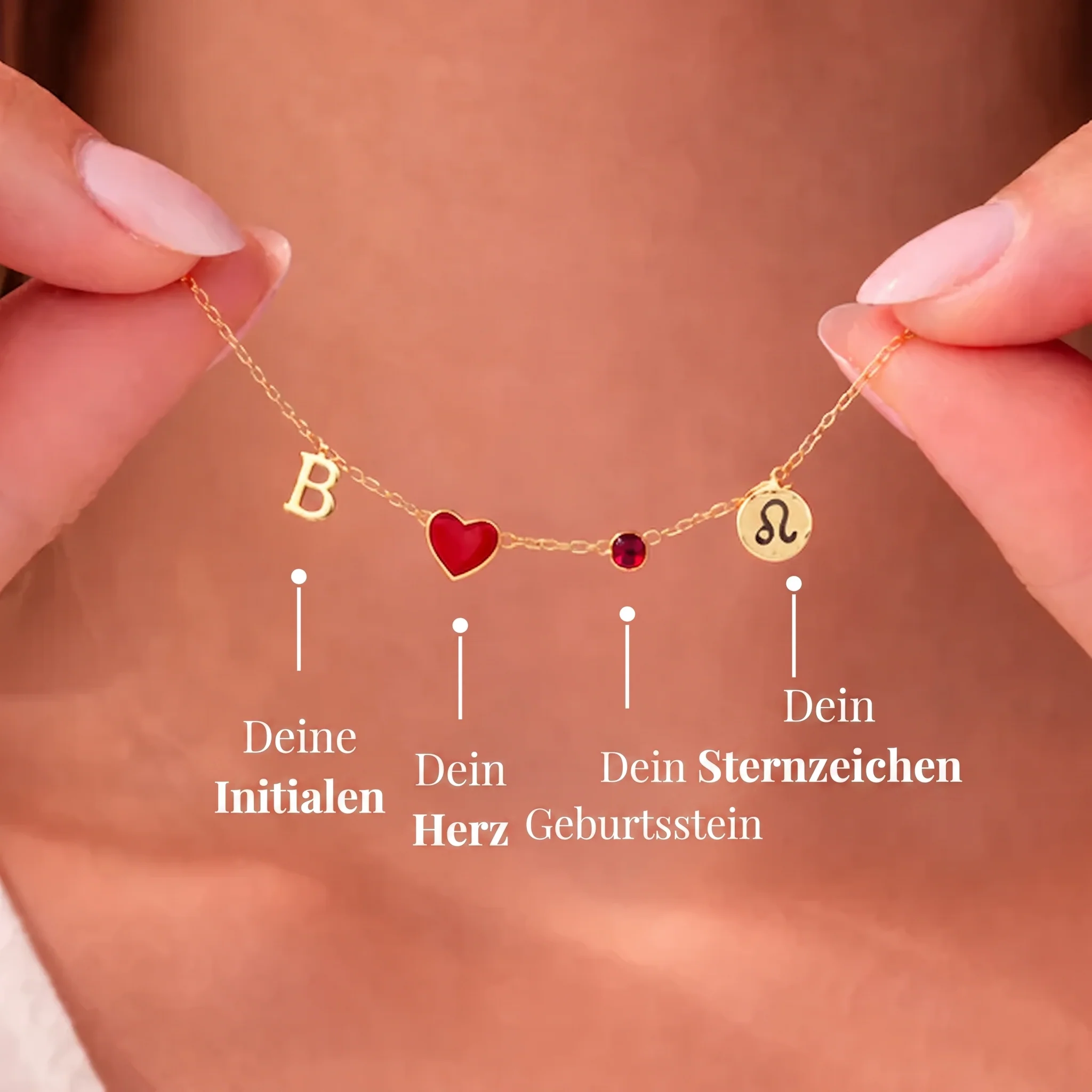 Geburtsstein-Initialkette mit Herz & Sternzeichen - Image 4
