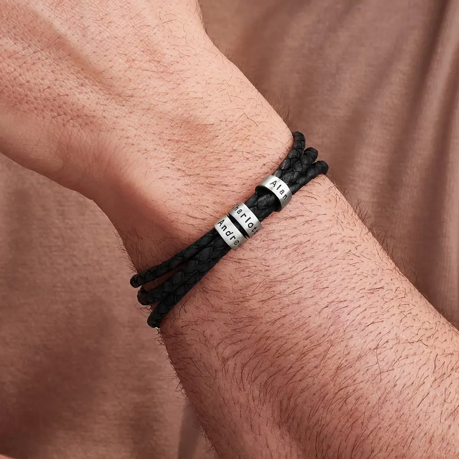 Braided Leather Bracelet with Beads - Image 2