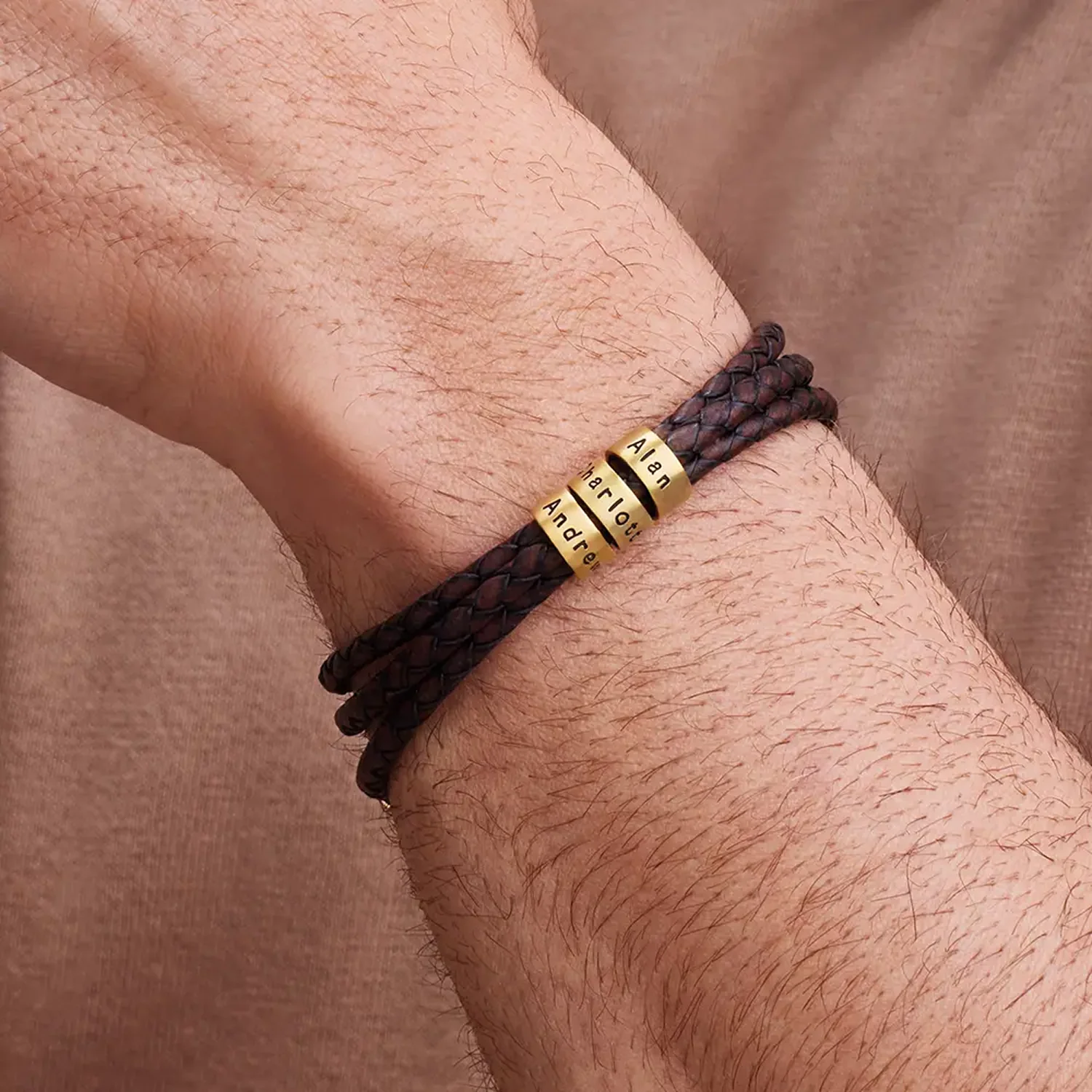 Braided Leather Bracelet with Beads - Image 4