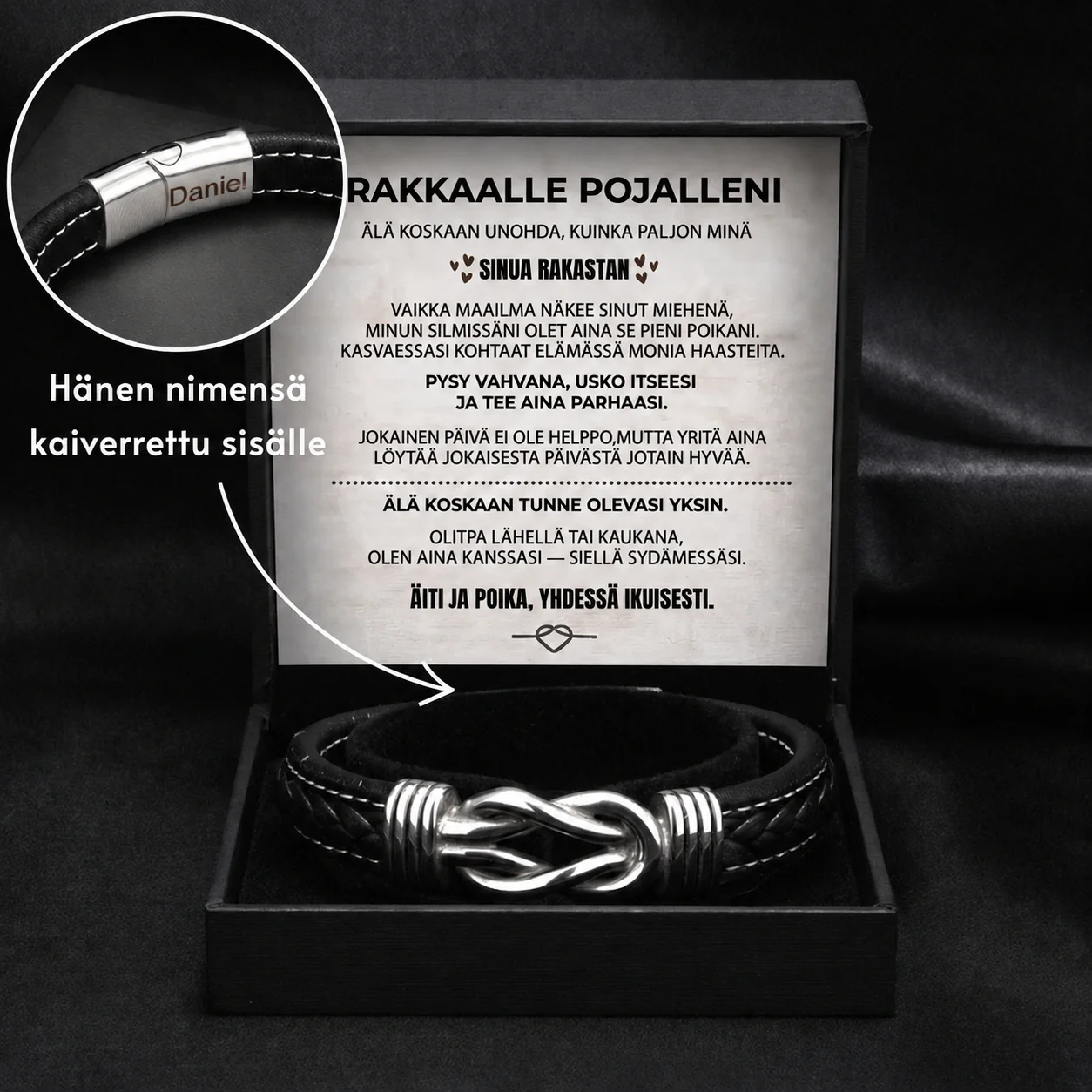 Kaiverrettu Rannekoru Pojallesi