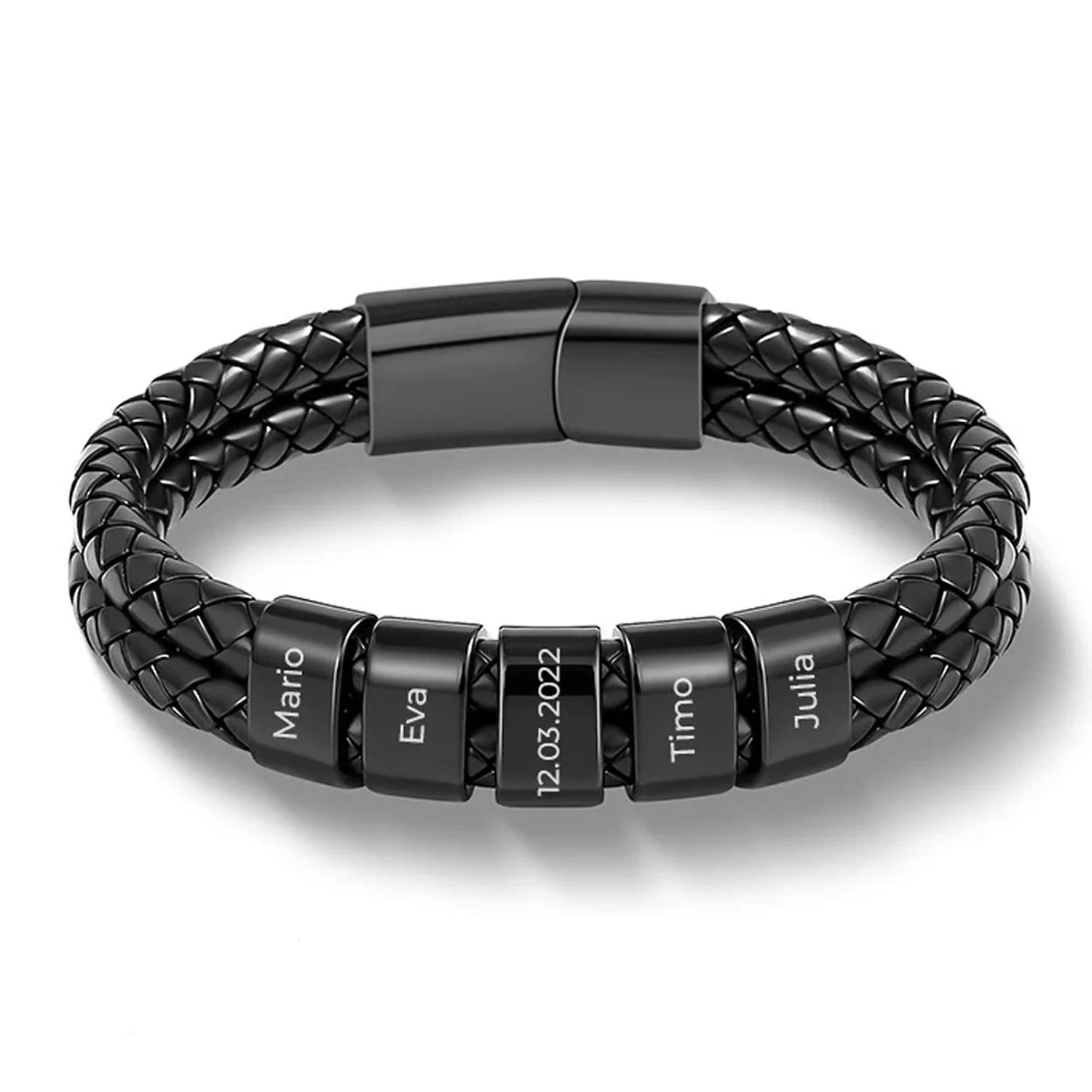 Engraved Leather Bead Bracelet - Image 3