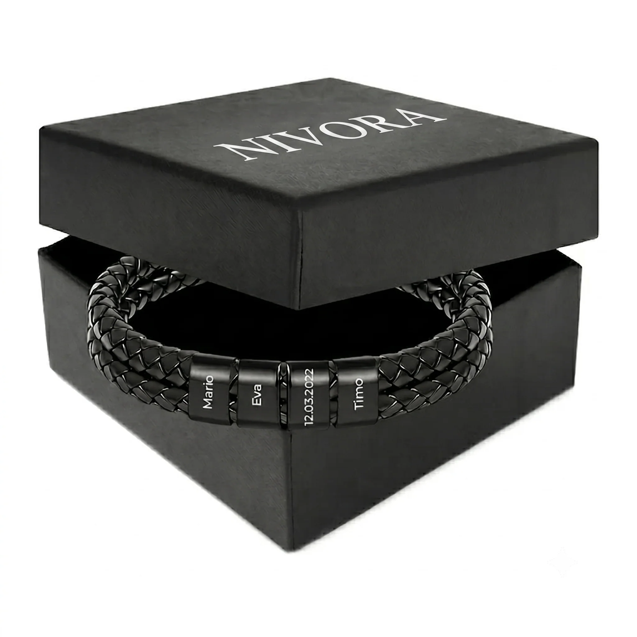 Engraved Leather Bead Bracelet - Image 4