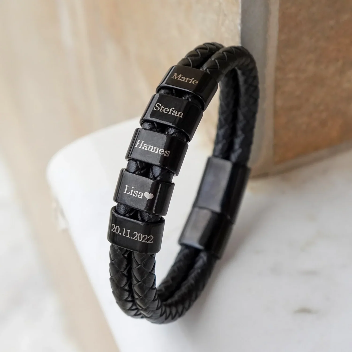 Engraved Leather Bead Bracelet - Image 5