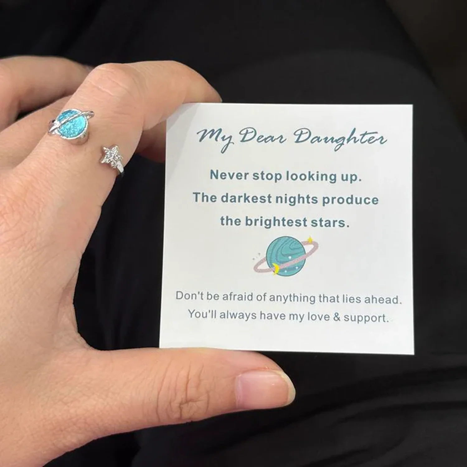 To My Daughter Moon & Star Ring - Image 2