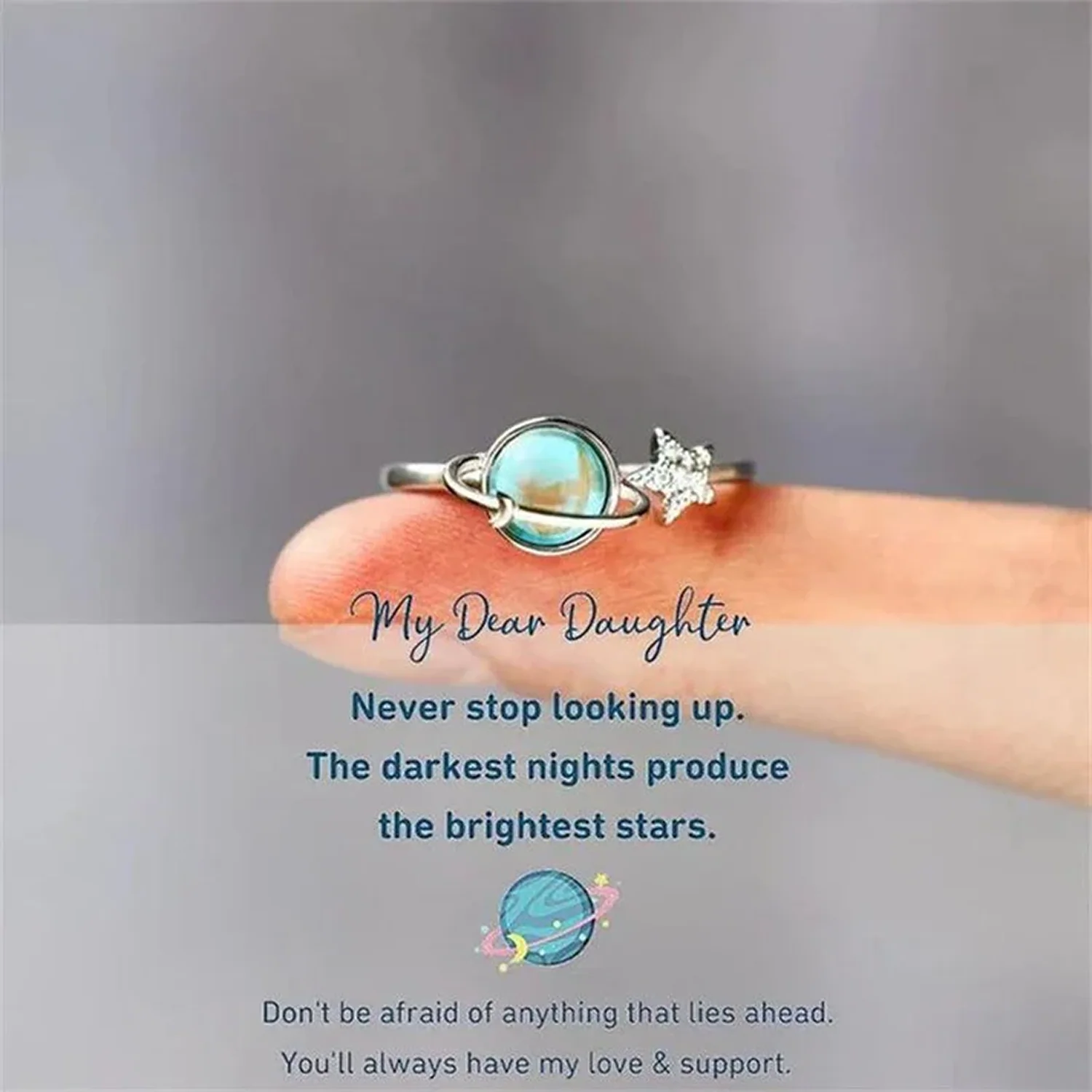 To My Daughter Moon & Star Ring - Image 5